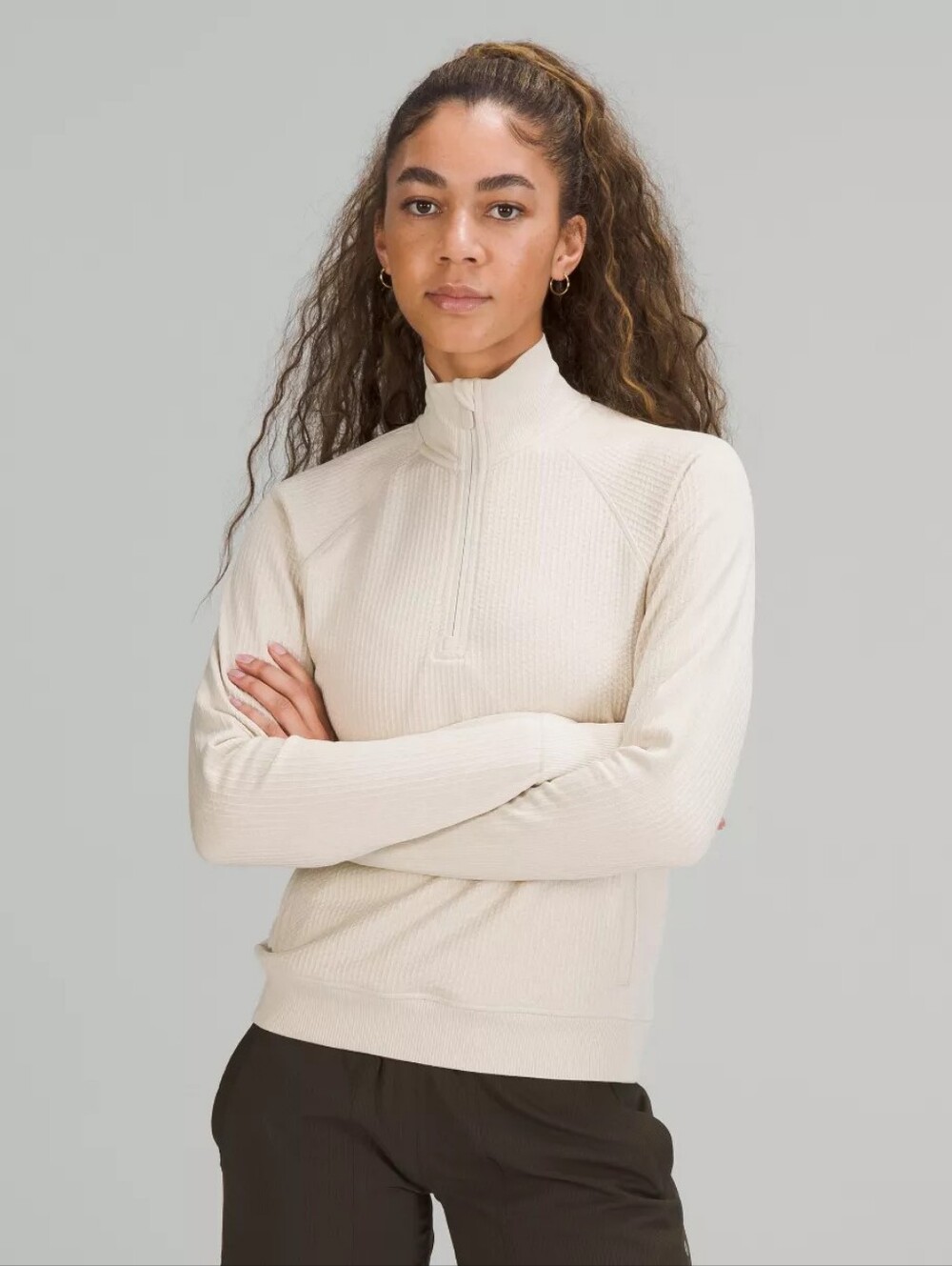 Lululemon Engineered Warmth 1/2 Zip Long Sleeve Pullover Vapor Thumbhples 8